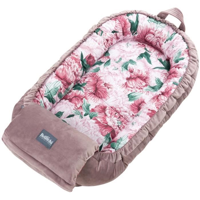 Bellochi Reducteur de Lit Bebe Cale Bebe pour Lit Cocon Bebe - Coton et Velours OEKO-TEX 90x60cm - Nid de Bebe - Pink Peony Secret