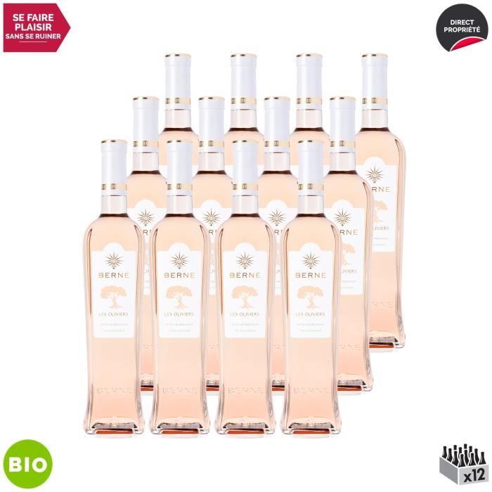 Côtes de Provence Les Oliviers Rosé 2020 - Bio - Lot de 12x75cl - Berne - Vin AOC Rosé de Provence - Cépages Grenache, Syrah, Carign