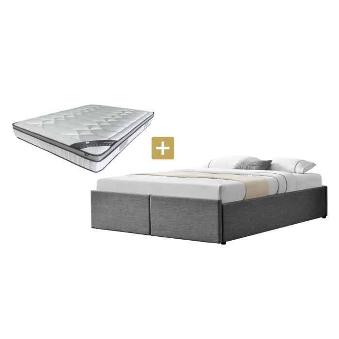 Ensemble lagertha lit lin gris fonce 160 + matelas cocoon 28 cm