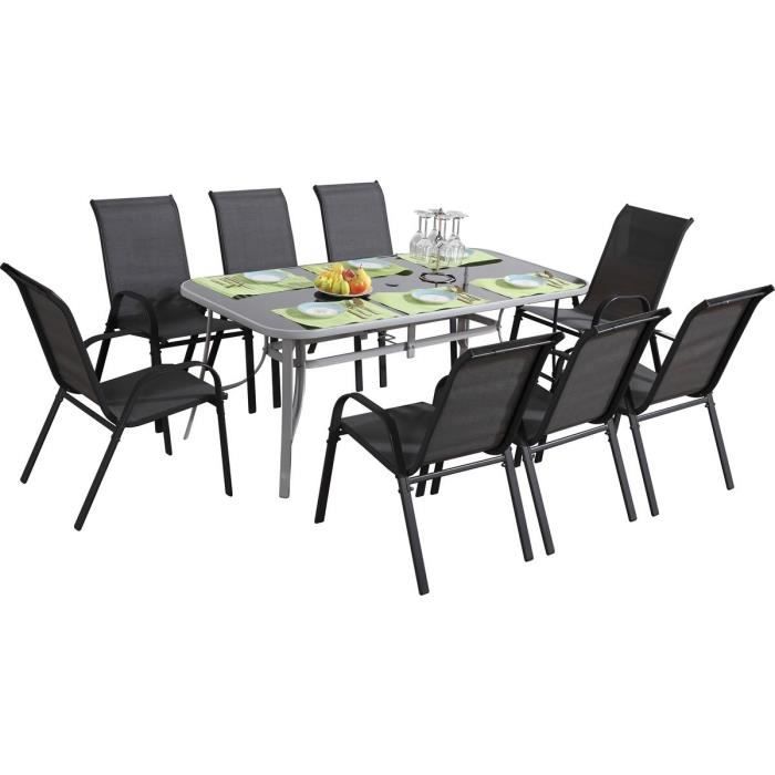 Salon de jardin textilène -cordoba + Porto- 8 personnes gris foncé