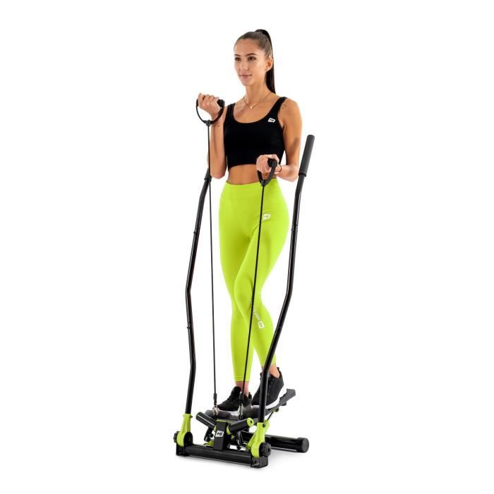 Stepper d'appartement fitness HS-045S Slim Nordic Walking Lime - Cordes élastiques - Poignées - Résistance réglable -Mini Ordinateur