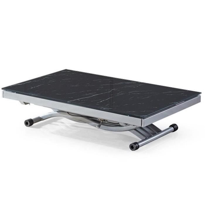 Table basse NEWFORM relevable extensible, plateau en verre trempé, marbré noir noir verre trempé Inside75