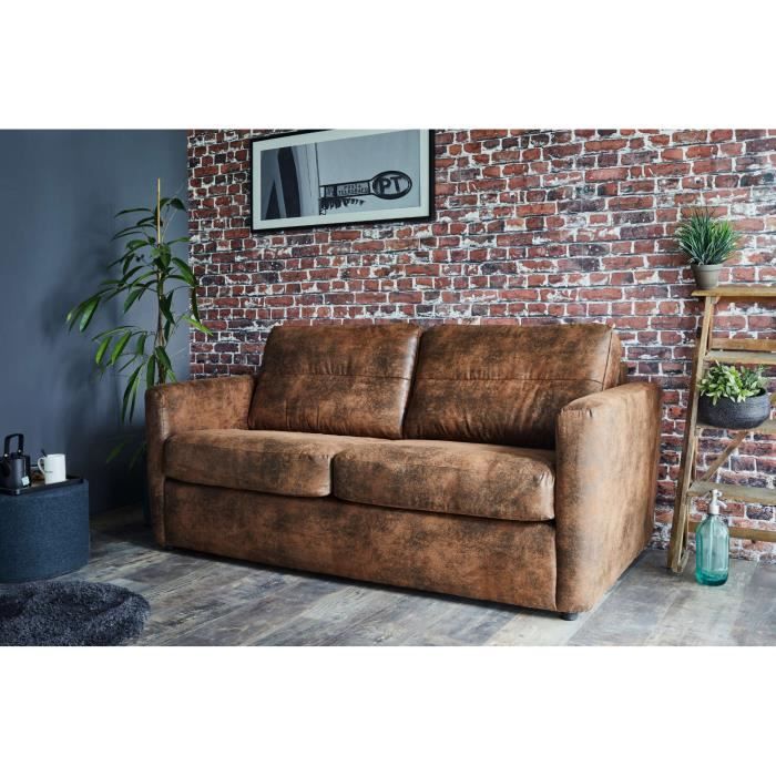 Austin - Canapé 3 places convertible - ouverture express - couchage quotidien - style industriel Couleur - Marron