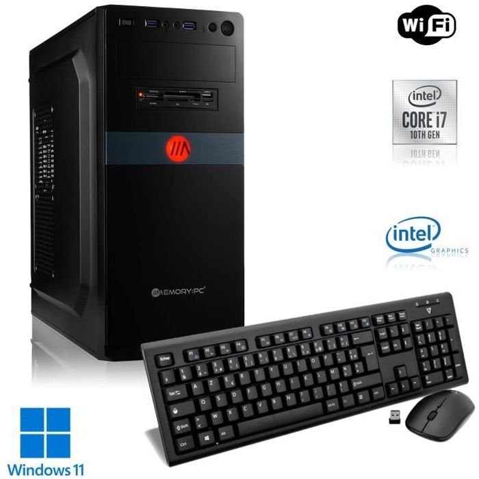 MEMORY PC de bureau | Intel Core i7 11700 8x2,5GHz | Intel HD | 16Go RAM | 240Go & 1To HDD | Windows 11 | WiFi | Clavier + souris
