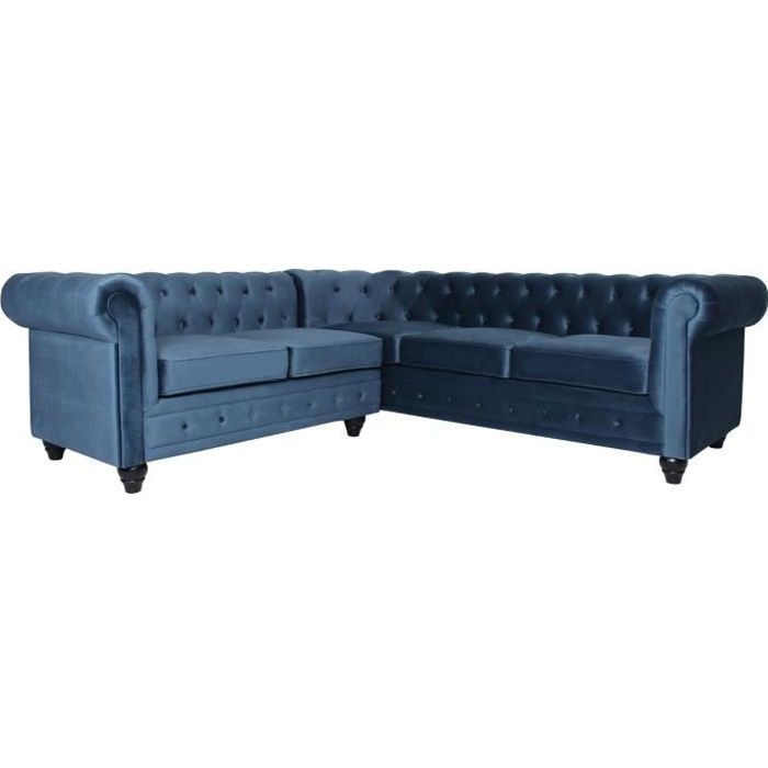 Canapé d'angle Bleu Velours Design Confort