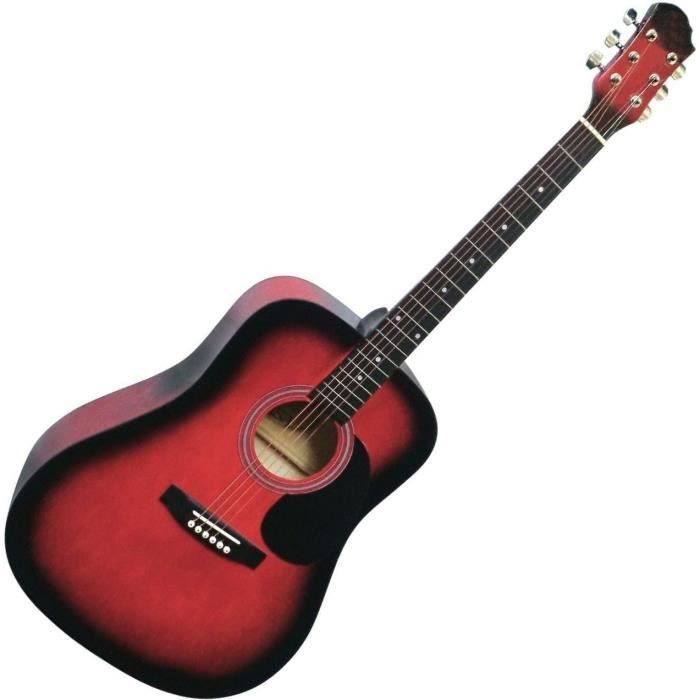 Guitare Acoustique Folk Rouge 4/4 ~ Neuve & Garantie