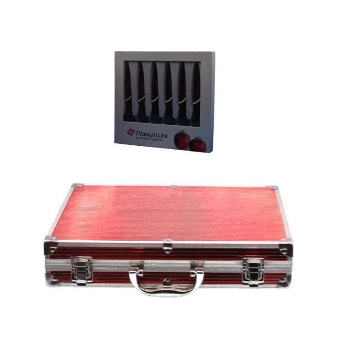 6 couteaux à steak et valise de cuisine en titane Pradel excellence