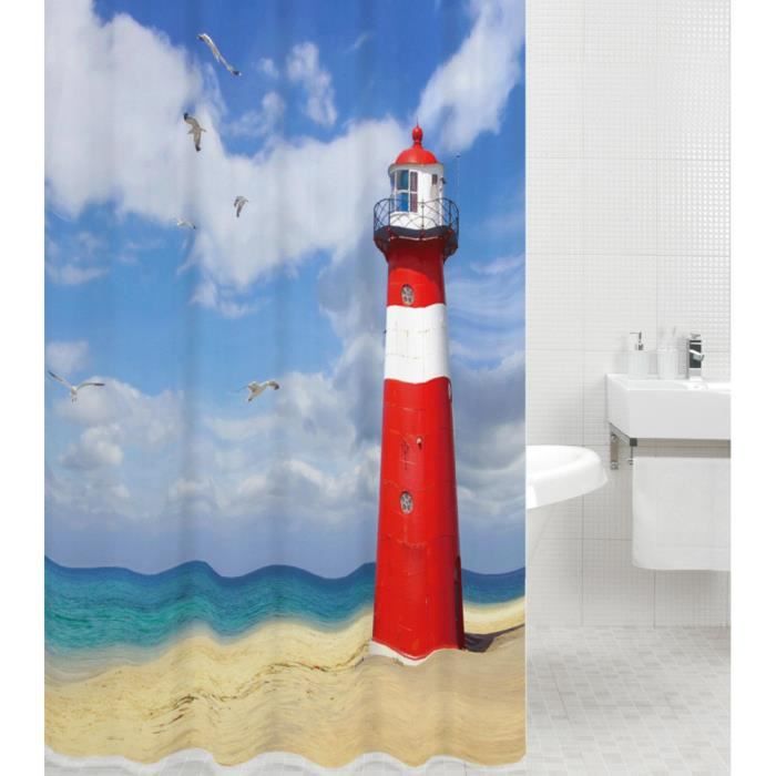 Rideau de douche Phare 180 x 200 cm - de haute qualité - 12 anneaux inclus - imperméable - effet anti-moisissures