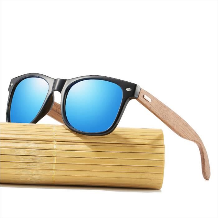 SHARPHY Lunettes de soleil homme en bois jambes en bambou rétro mode lunettes de soleil homme femme polarisées