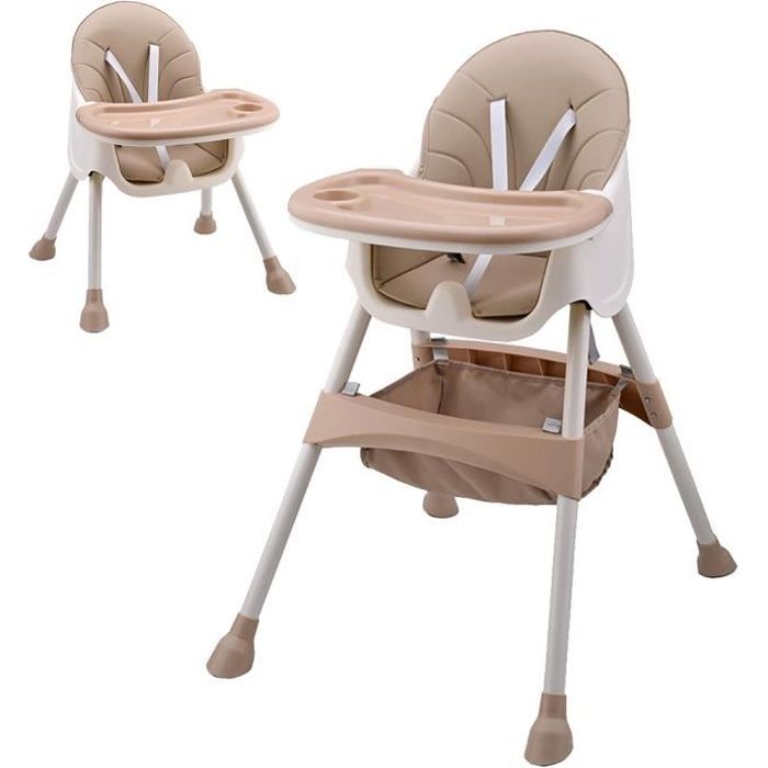 SINBIDE® Chaise haute bébé repas Enfant baby - 2 hauter réglable - plateau réglable tablette - Centure de sécurité BRUN