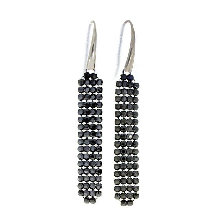 Spark Swarovski Elements boucle d'oreille femme Argent 925 charbonné , pendantes, 64 cristaux noir par pièce, Made with Swarovski