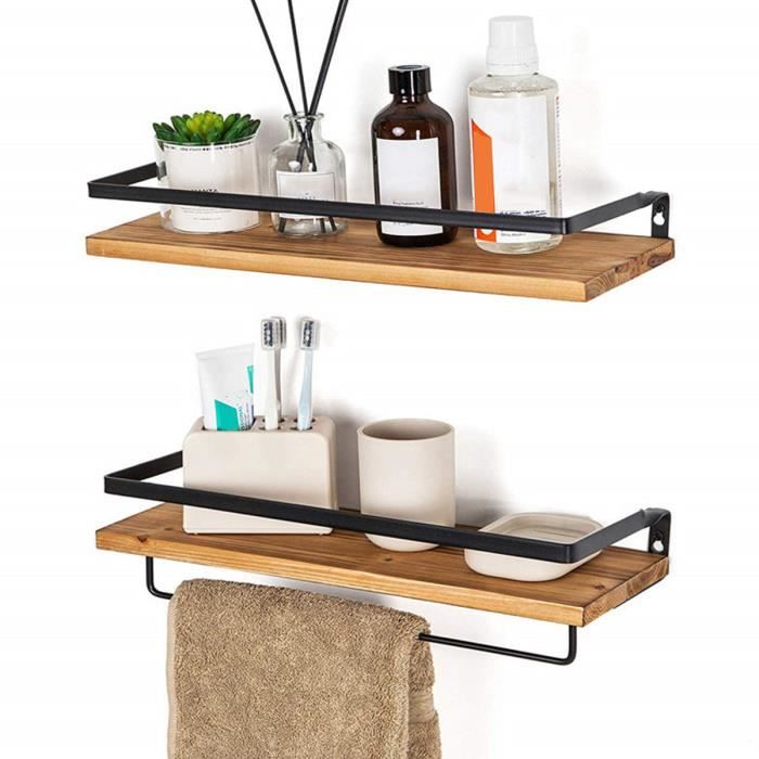 Lot De 2 Étagères Murales Étagère Flottante En Bois Fer Pour Chambre Bureau BRUN CIEL