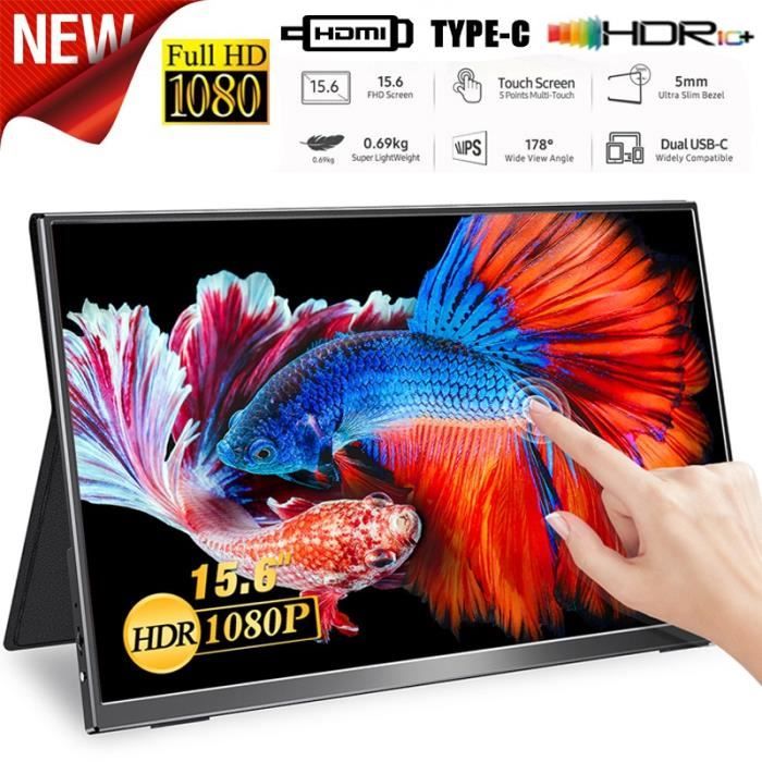 Moniteur Tactile Écran 15.6‘’ PC 1080P 60HZ Ordinateur Externe Pour Ordinateur Portable 1.5lbs Léger et Mince