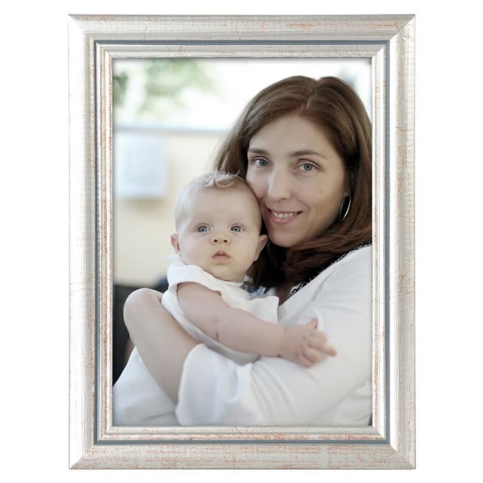 WOLTU Cadre photo en bois et vitre, Cadre photo de style Artos, Façade en verre, 40x50cm environ, Argent