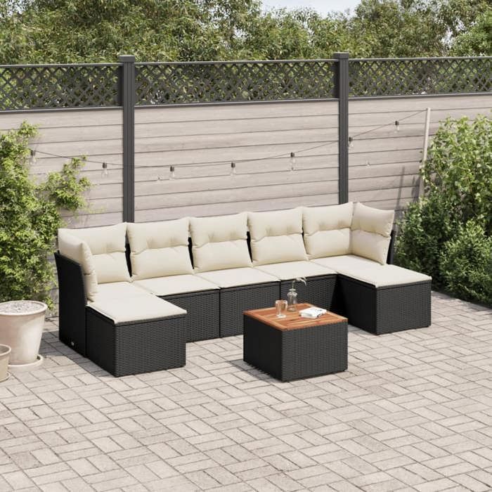 vidaXL Salon de jardin 8 pcs avec coussins noir résine tressée 3223774