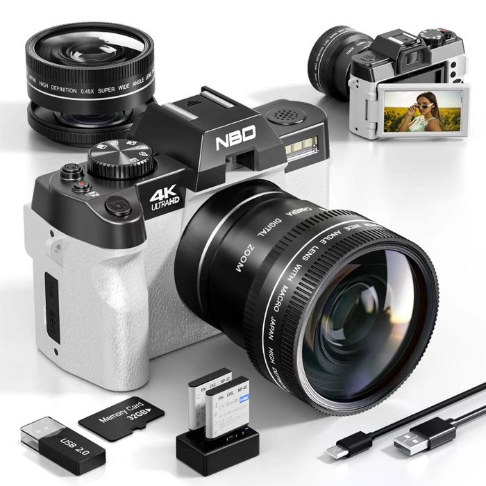 Appareil photo numérique photographique 4K 48mp écran pivotant à 180° zoom numérique 16x avec objectif grand angle et macro