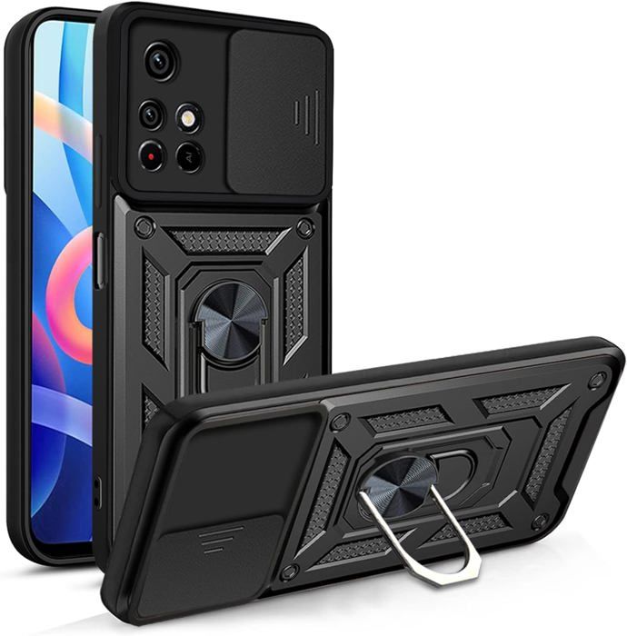 Coque Militaire Ultra-Résistante Pour Xiaomi Redmi 15 (4G/5G) Avec Support Rotatif 360° Et Verre Trempé Inclus - Noir - 4