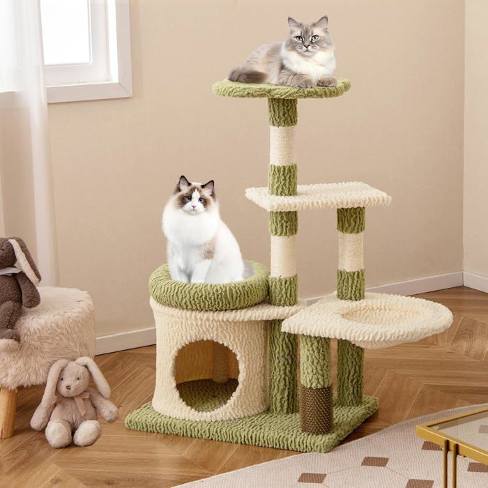Comparer les prix de Arbre à Chat Multi-niveaux 97 cm COSTWAY, Condo, Lit, Coussin en Peluche, Poteaux à Griffer, Brosse de Toilettage, Hamac, Perchoir