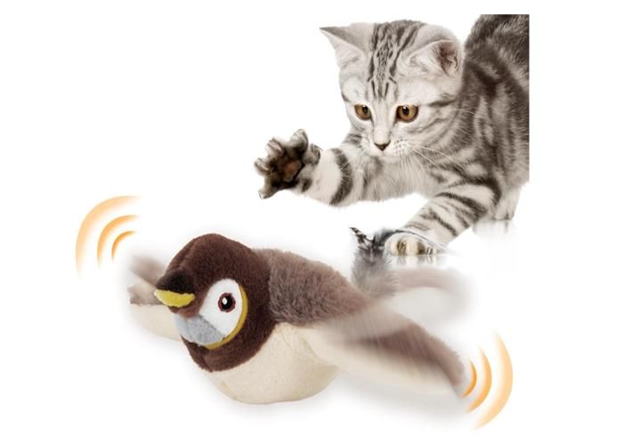Jouet interactif - Oiseau volant - Sons réalistes - Charge USB - Peluche douce
