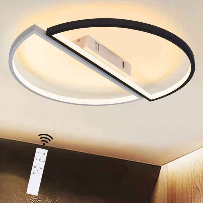 Homefire Plafonnier LED lampe de plafond salon plafonnier dimmable avec télécommande chambre moderne noir blanc lampe de salon 53W