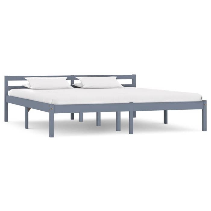 SALE 2025Structure/Cadre de lit - Lit 2 personnes - gris bois massif de pin 160x200 cm 21.74 Kg 4509