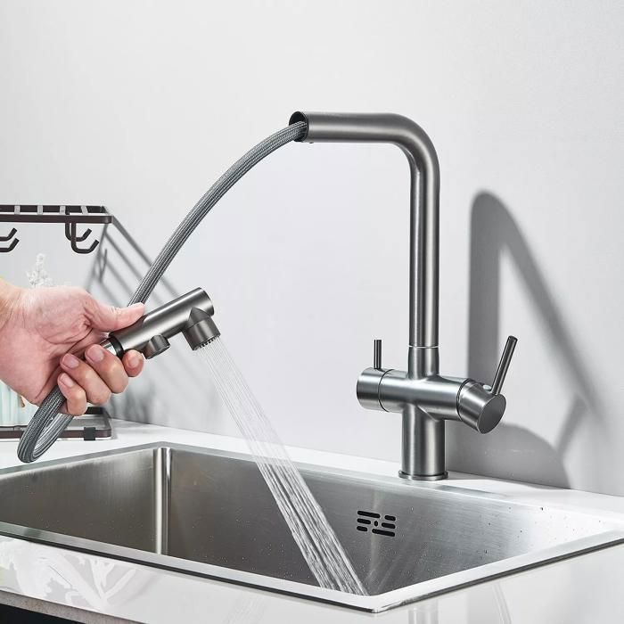 Mitigeur De Cuisine EASLY – Orientable 360°, Monofore, Inox Brossé, Haut Débit