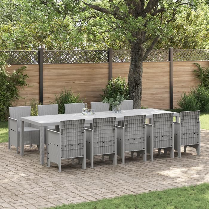 vidaXL Ensemble de repas de jardin 11 pièces gris clair poly rotin 3378767