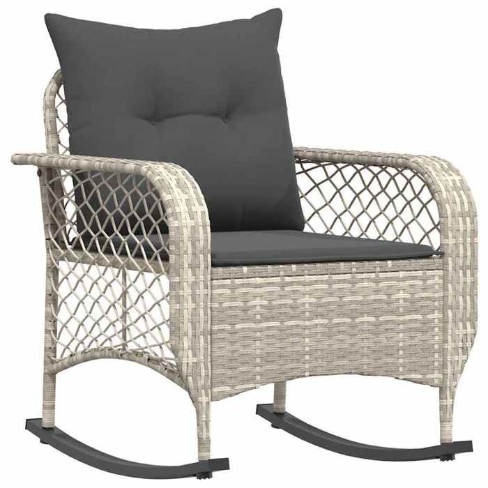 NEW 2025 Fauteuil à bascule de jardin - GKO - Anti-UV - avec coussins - gris clair poly rotin - size:67x75x75 cm @@3991