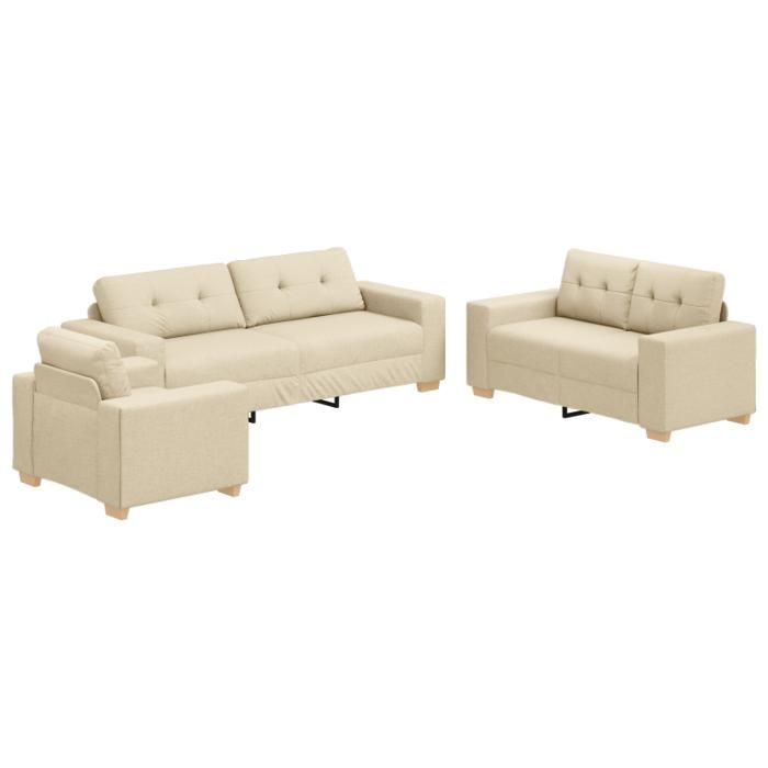 Ensemble de canapé 3 pièces avec coussins en tissu crème