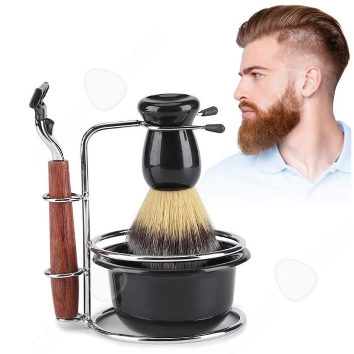 Kit De Rasage Homme Blaireau Poils Noirs Et Support - Ensemble Cadeau Haryali London (Neuf)