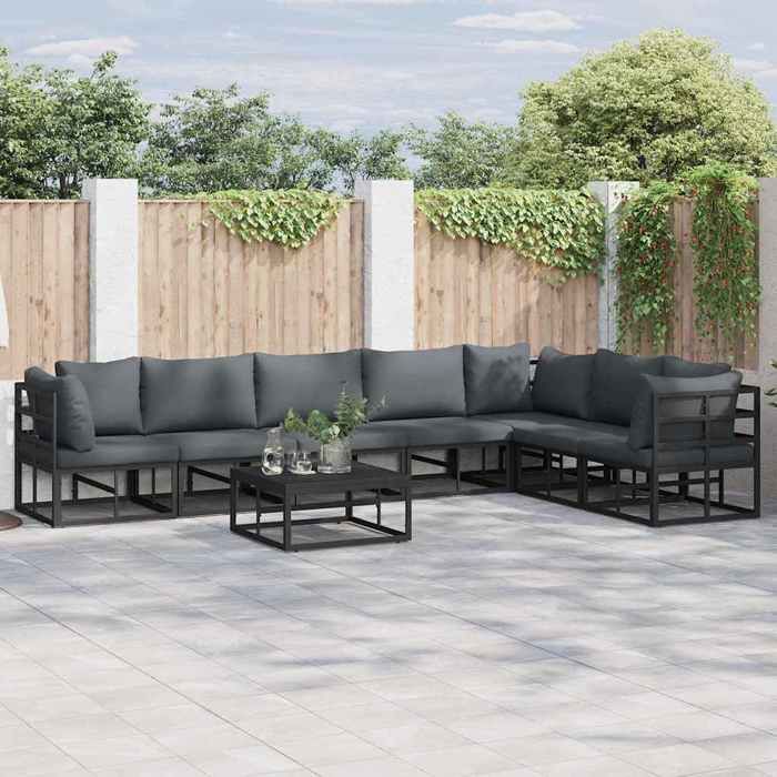 Ensemble de canapé de jardin avec coussin 7 pcs Noir Aluminium-Mothinessto7503