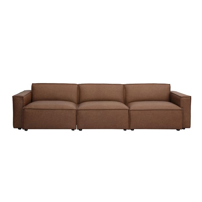 Miliboo - Canapé modulable vintage 4 places en cuir marron SPLIT