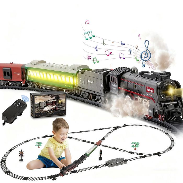 Train Électrique à Vapeur Télécommandé Avec Fumée Et Son - Jouet Noël Pour Enfants
