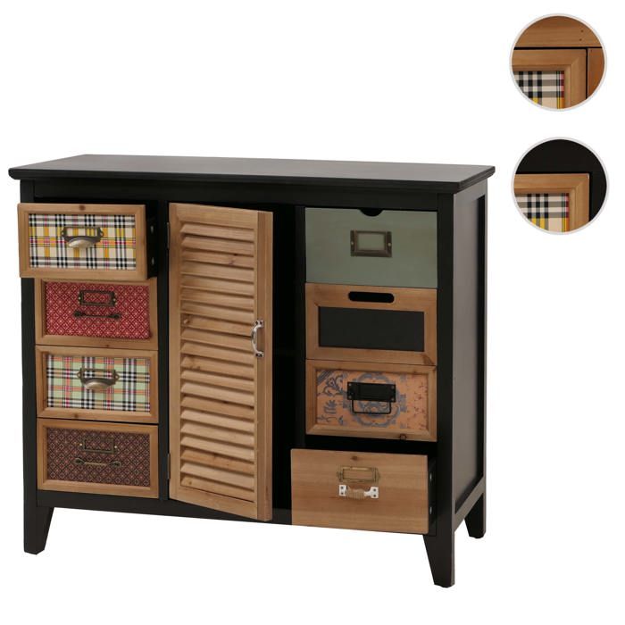 Commode de pharmacien HWC-O63 armoire à tiroirs porte-étiquettes volets vintage Shabby 80 x 91 x 40 cm ~ Corps noir
