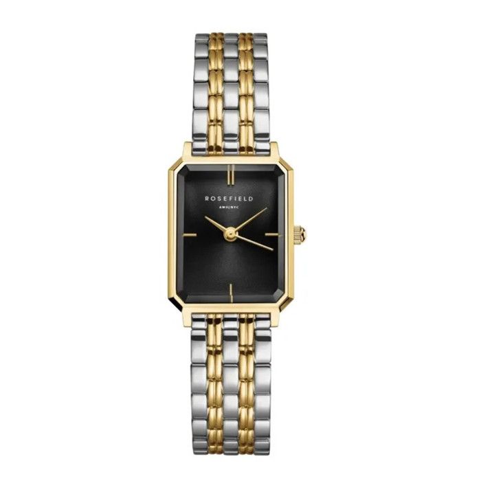 Montre femme - ROSEFIELD - Octagon XS - Acier doré - Cadran noir - Bracelet bicolore