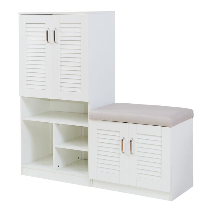 Meuble à chaussures Løten avec banquette MDF 120 x 120 x 37 cm blanc