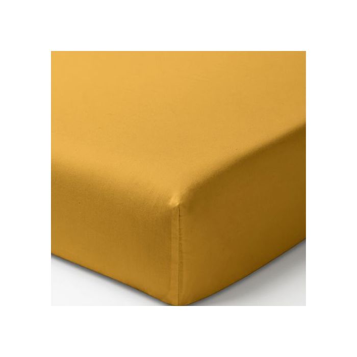Drap housse 140x190 cm Percale de Coton Lavé Jaune Moutarde