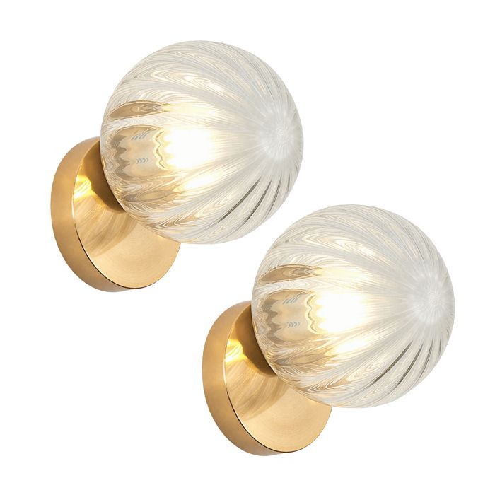 iDEGU 2pcs Lampe Murale Intérieur Moderne15cm Applique Murale Abat-jour Transparente en Rayure E27 Eclairage de Murale avec Base Or
