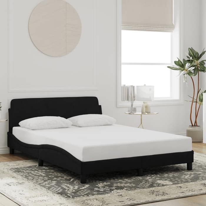Cadre de lit velours - vidaXL - Dover - 120x200 cm - Noir - Velours doux - Tête de lit - Pieds robustes