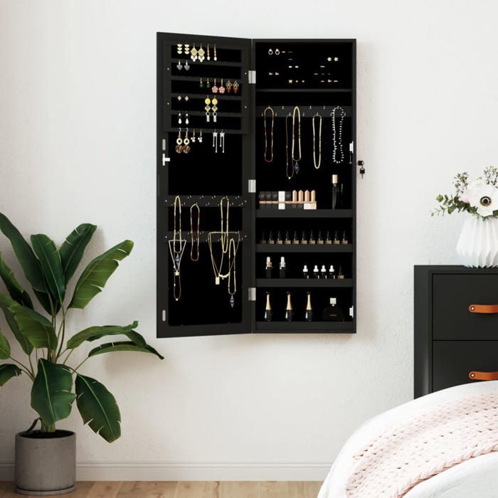 Armoire à bijoux avec miroir - vidaXL - Noir - 37 5x10x106 cm - Bois dingénierie - Miroir pleine longueur