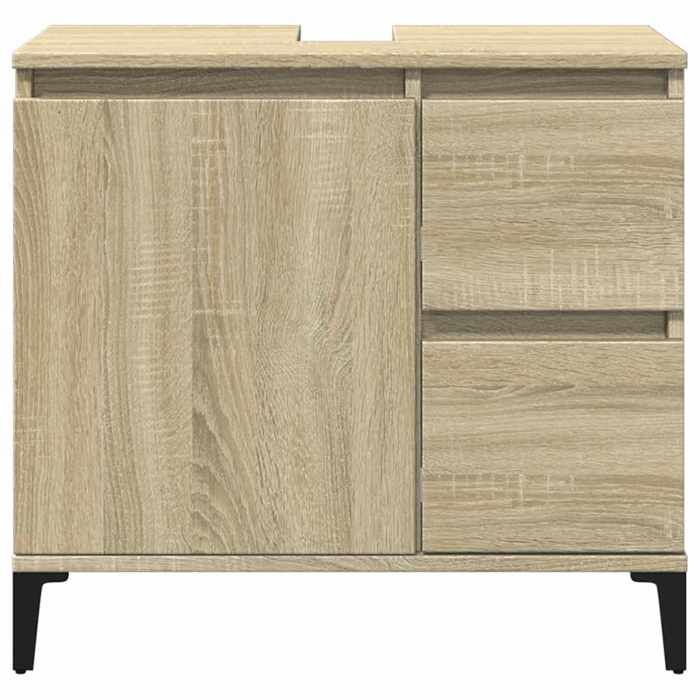 Armoire de salle de bain - WIENS - Chêne sonoma - 65x33x60 cm - Bois dingénierie - Pieds en métal - 2 tiroirs