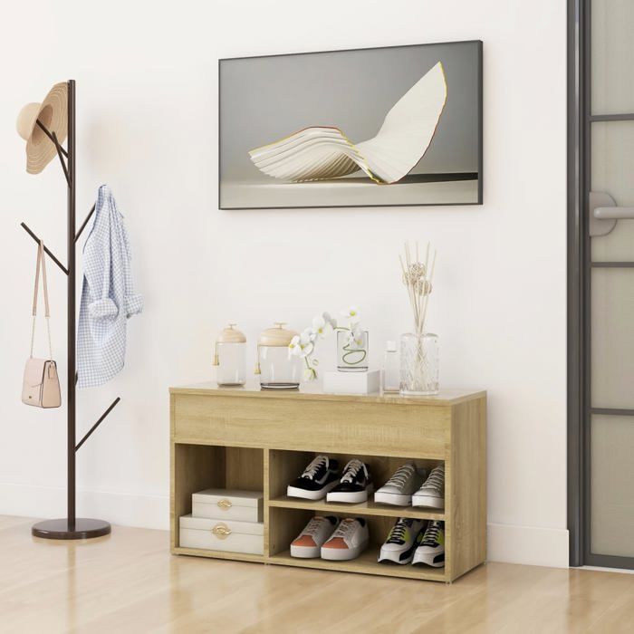 SALE 2026 Meuble à chaussures Brun - Banc à chaussures Chêne sonoma 80x30x45cm - bois dingénierie PRO785317133