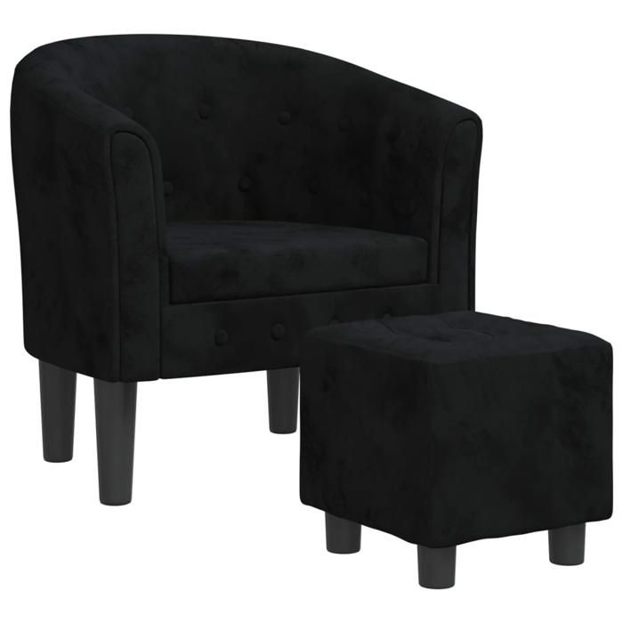 NEUF 2026 CHIC Chaise simple SWEETY Fauteuil de salon 1 PLACE avec repose-pied noir velours 70x56x68 cm FF4638