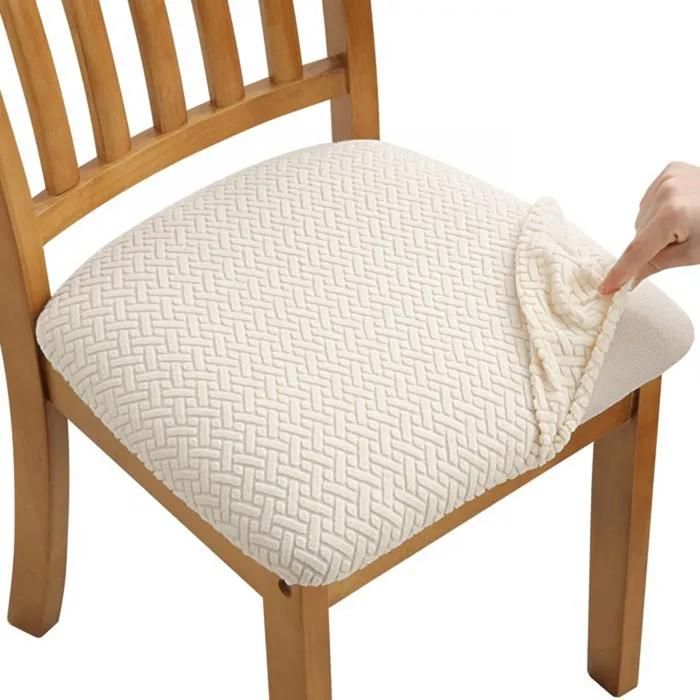 4 Pcs Housse de Chaise Extensible en Jacquard Housse Assise Chaise pour Salle à Manger (Beige)