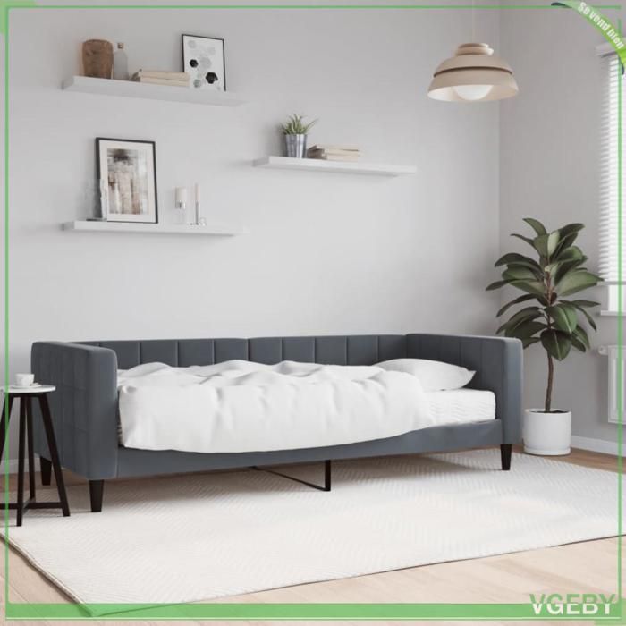 Lit de jour - 7291712413780 - 80 x 200 cm - Velours gris foncé - Matelas mousse 17 cm