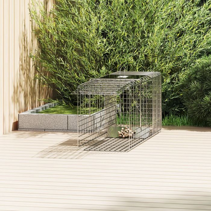 MOTHINESSTO1561-Piège cage de capture pliante pour petits animaux type rats et souris - 2 portes poignée 81 x 26 x 34 5 cm acier gri