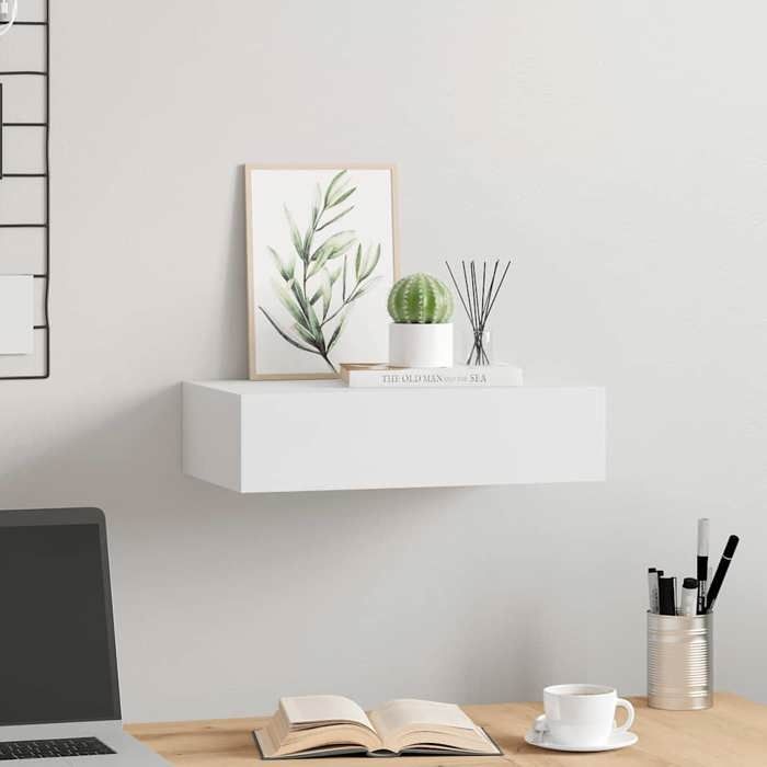 Blanc Étagère Dentrée - design mural - SWEETY Étagère à tiroir murale Blanc 40x23 5x10cm MDF CL37464626270