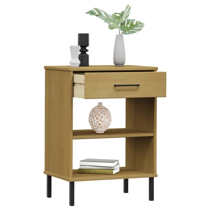 Console Meuble - Brun - Armoire console avec pieds en métal Marron Bois pin massif OSLO 50x35x70 cm T8867