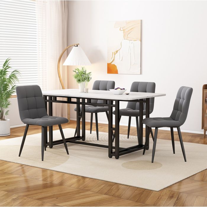 Table à manger moderne 120 x 70 cm avec pieds en métal noir table de cuisine rectangulaire style luxe pour salle à manger et salon