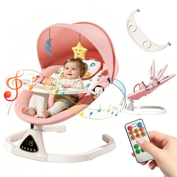 Balancelle Bébé Transat Bebe électrique chaise berçante pour bébé avec télécommande d’oscillation musique et Bluetooth 5 vitesses